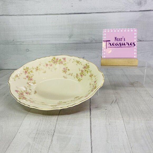 MCM Syracuse China STANBURY Federal Pink Gray Flower Gold Trim Oval Serving Bowl